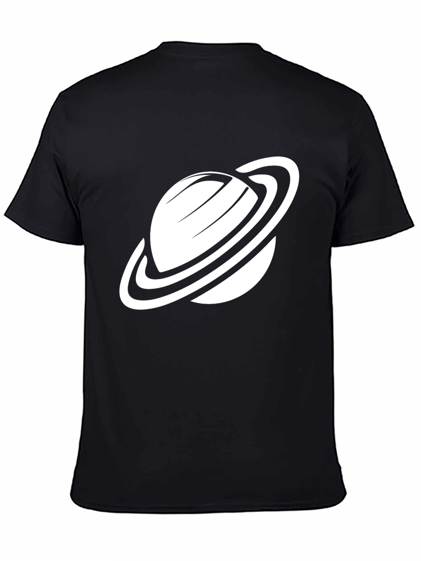Camiseta Negra con Diseño de Planeta Saturno