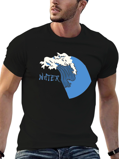 Camiseta Negra Hombre Diseño Ola Agua