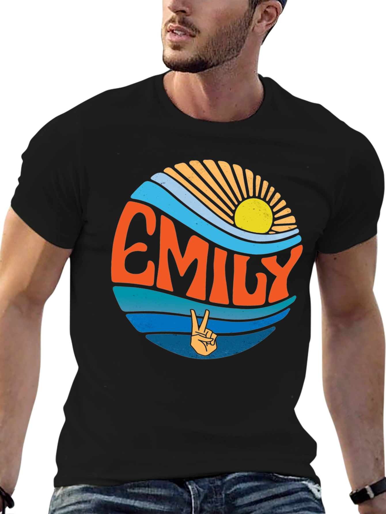 Camiseta Negra Personalizada con Nombre Emily Estilo Retro