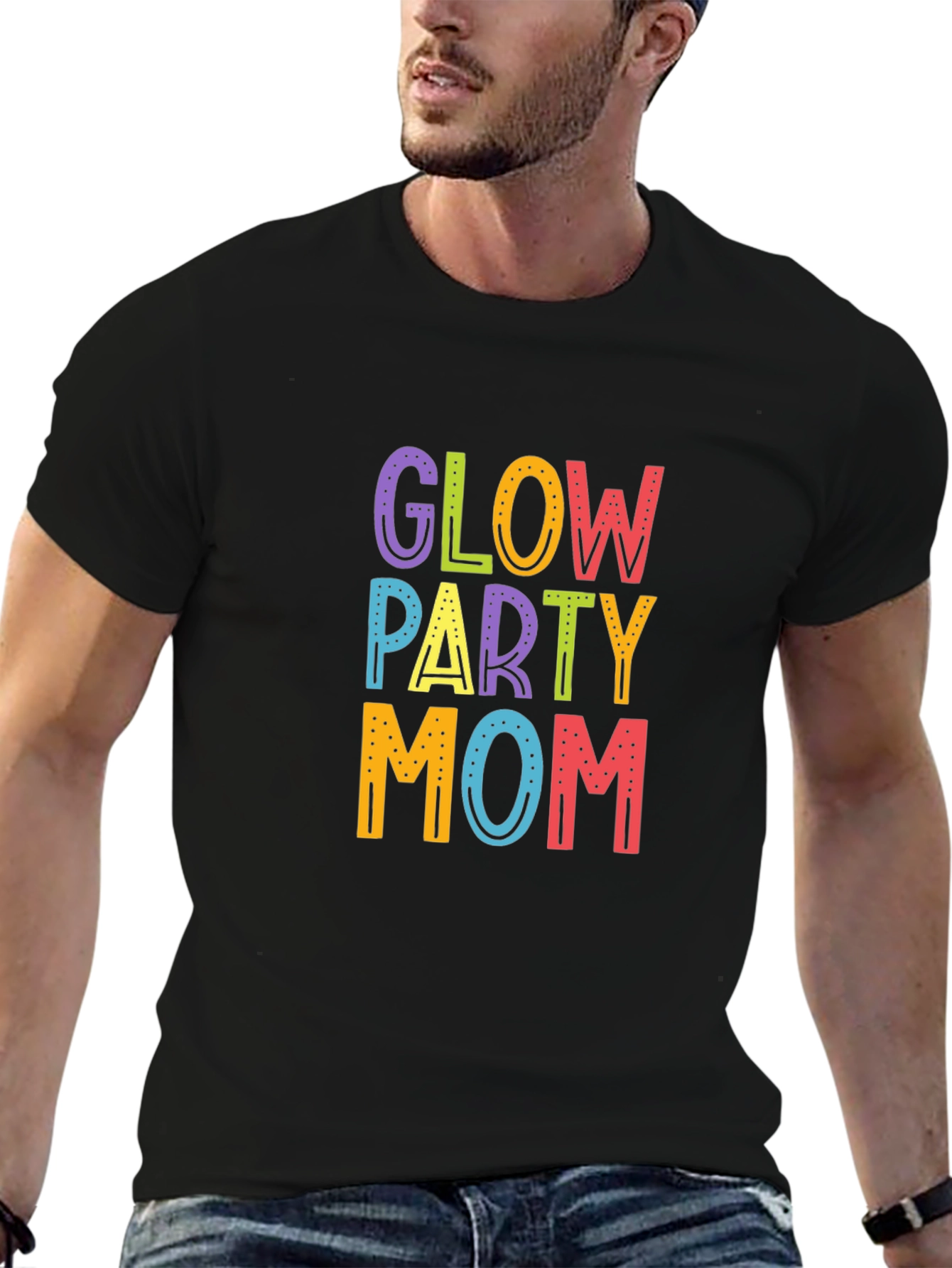 Camiseta Negra Glow Party Mom para Mujer