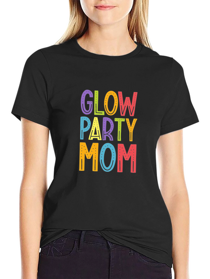 Camiseta Negra Glow Party Mom para Mujer