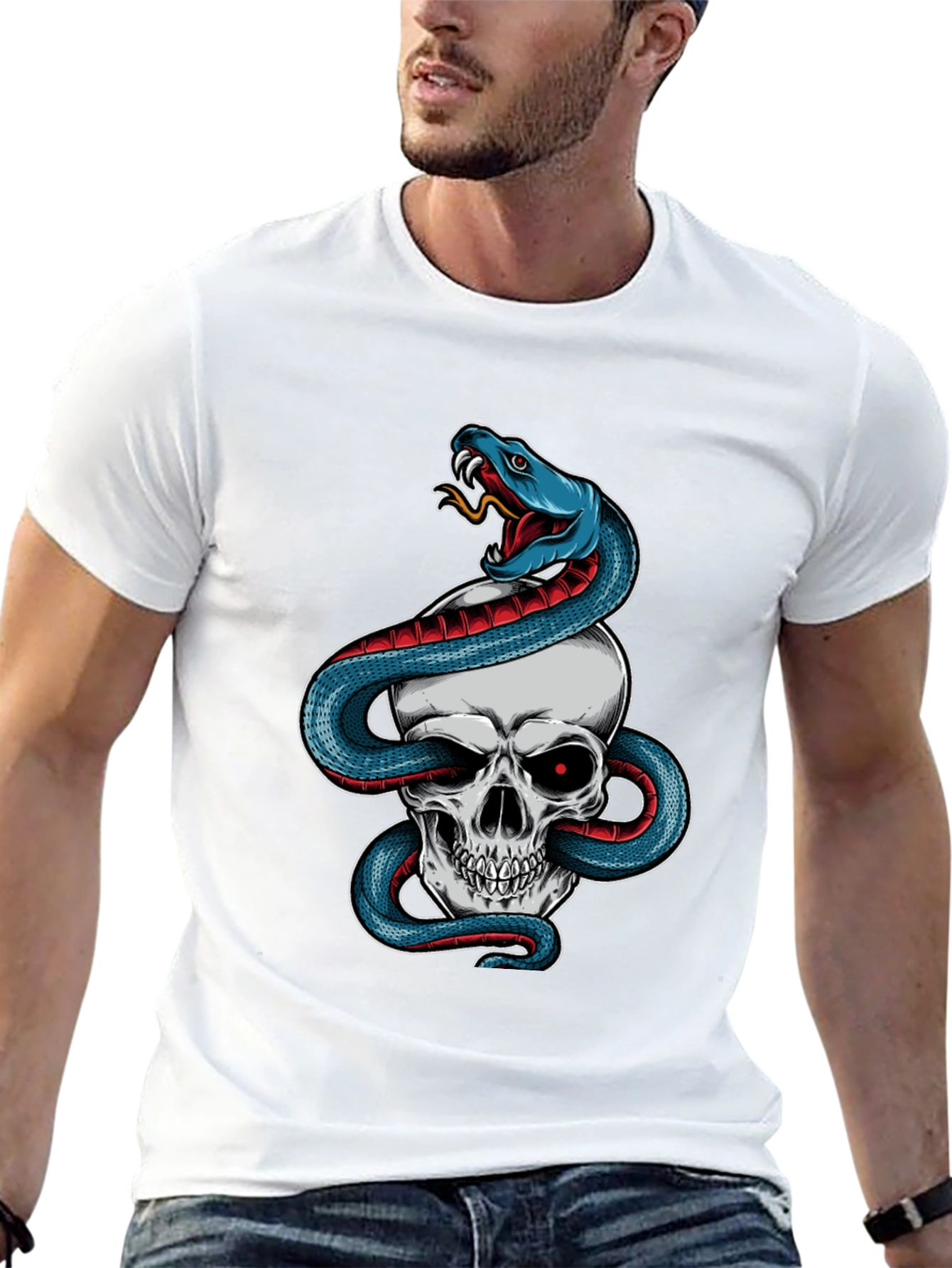 Camiseta Negra Calavera y Serpiente Estilo Único