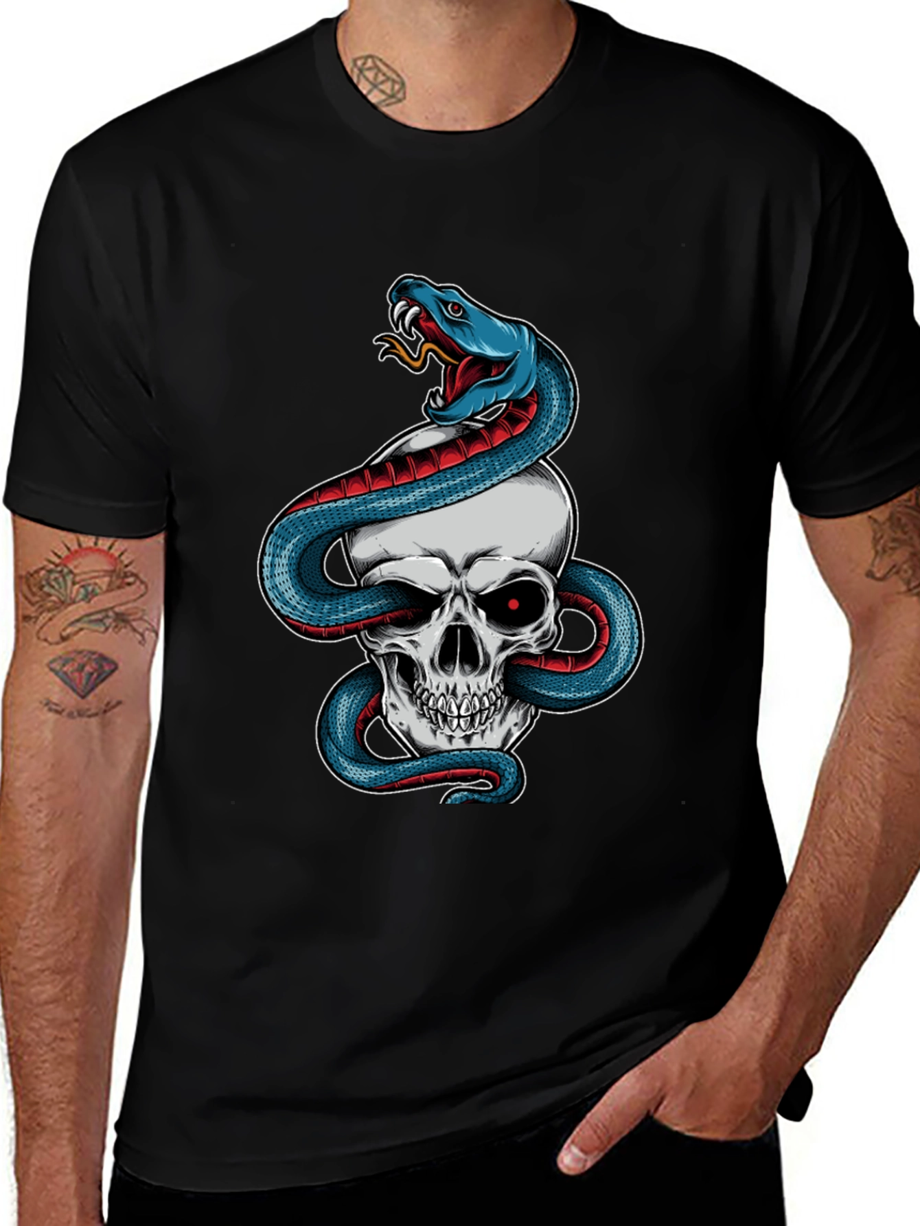 Camiseta Negra Calavera y Serpiente Estilo Único