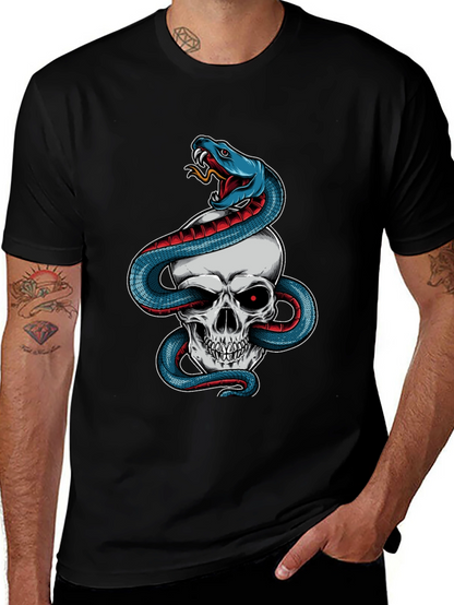 Camiseta Negra Calavera y Serpiente Estilo Único