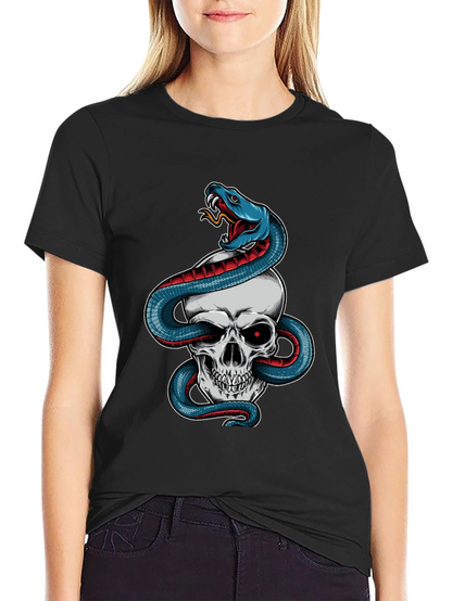 Camiseta Negra Calavera y Serpiente Estilo Único