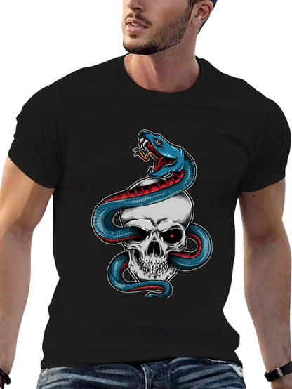 Camiseta Negra Calavera y Serpiente Estilo Único