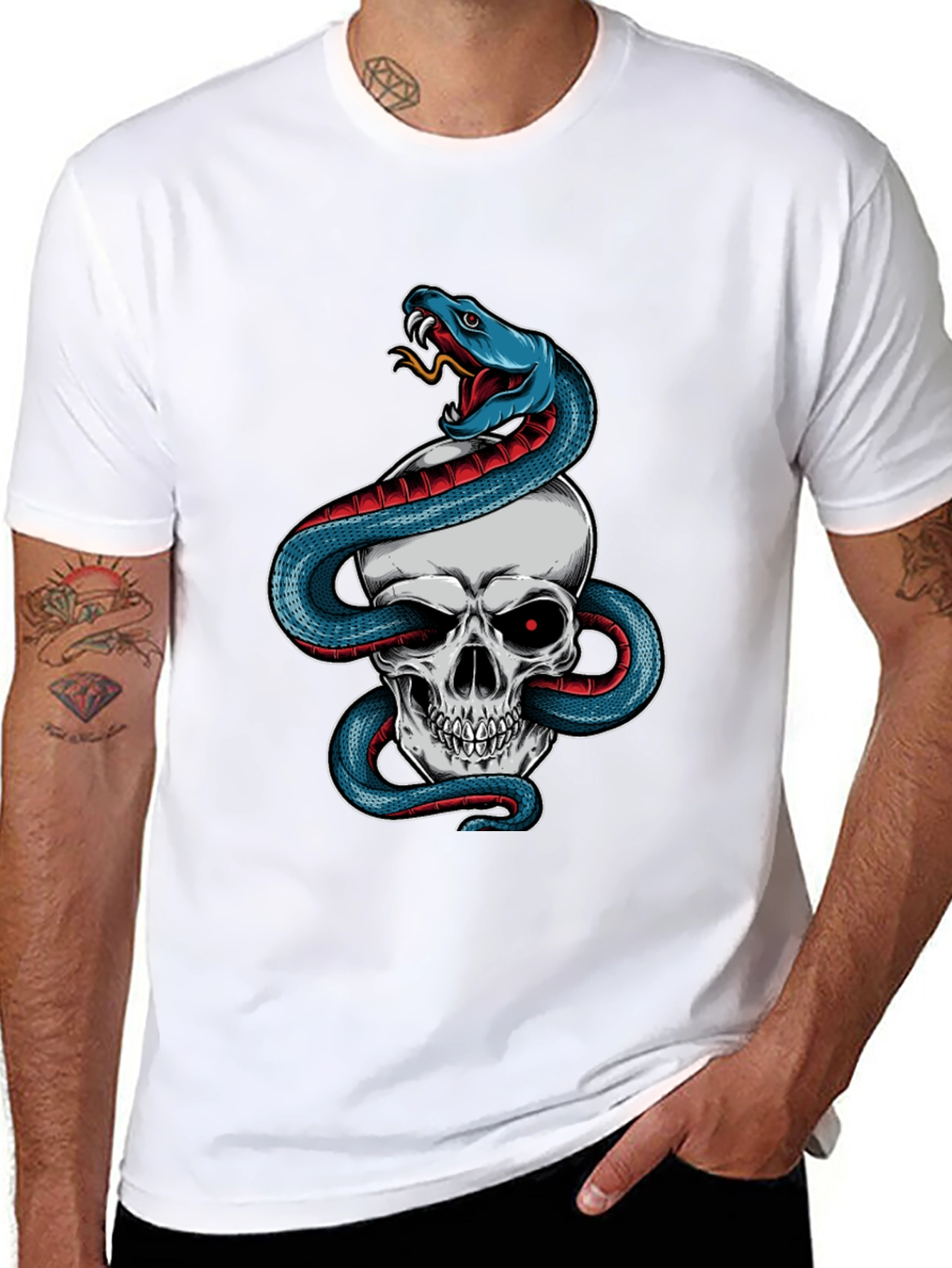 Camiseta Negra Calavera y Serpiente Estilo Único