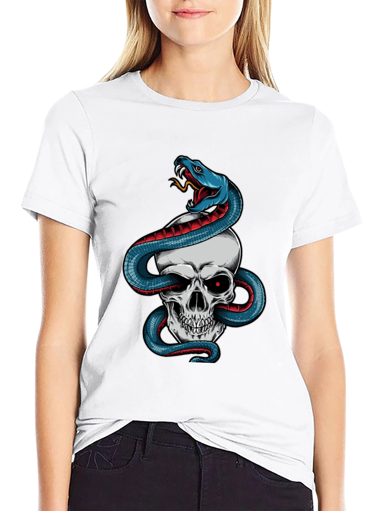Camiseta Negra Calavera y Serpiente Estilo Único