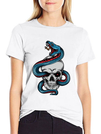 Camiseta Negra Calavera y Serpiente Estilo Único