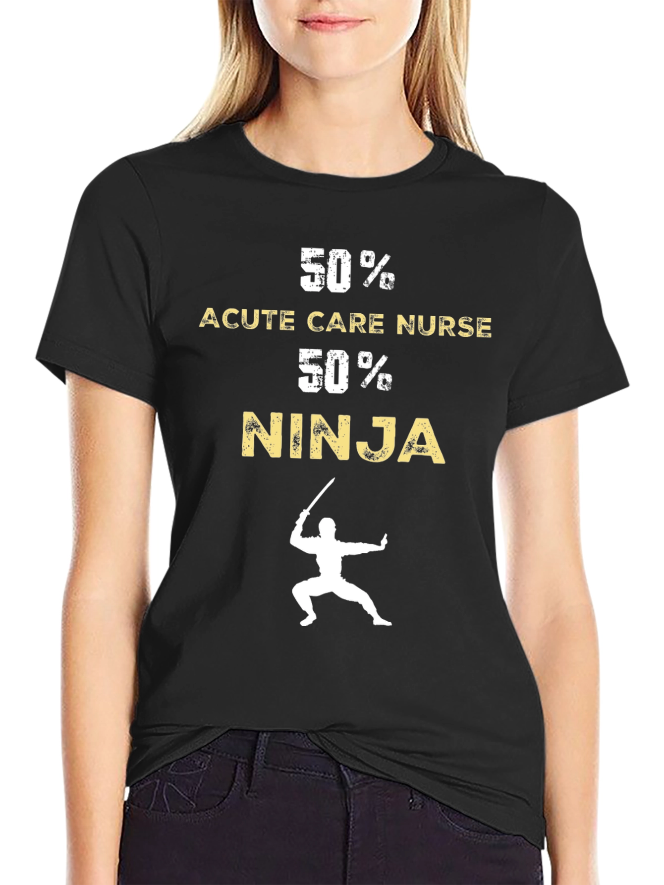 Camiseta Negra Divertida: 50% Enfermera 50% Ninja
