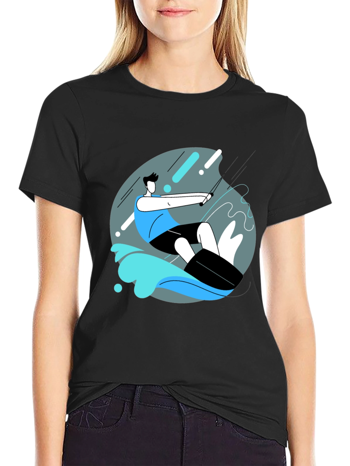 Camiseta Negra Estampada Wakeboard