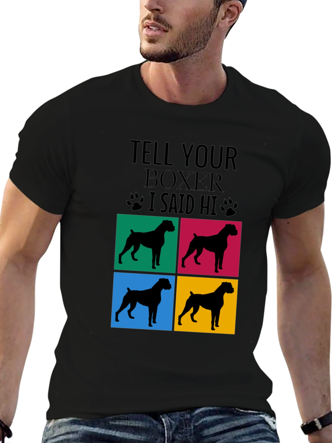 Camiseta Negra con Diseño de Boxer