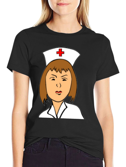 Camiseta Negra con Dibujo de Enfermera