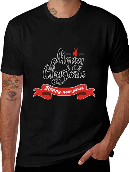 Camiseta Negra Navideña: Merry Christmas y Feliz Año Nuevo