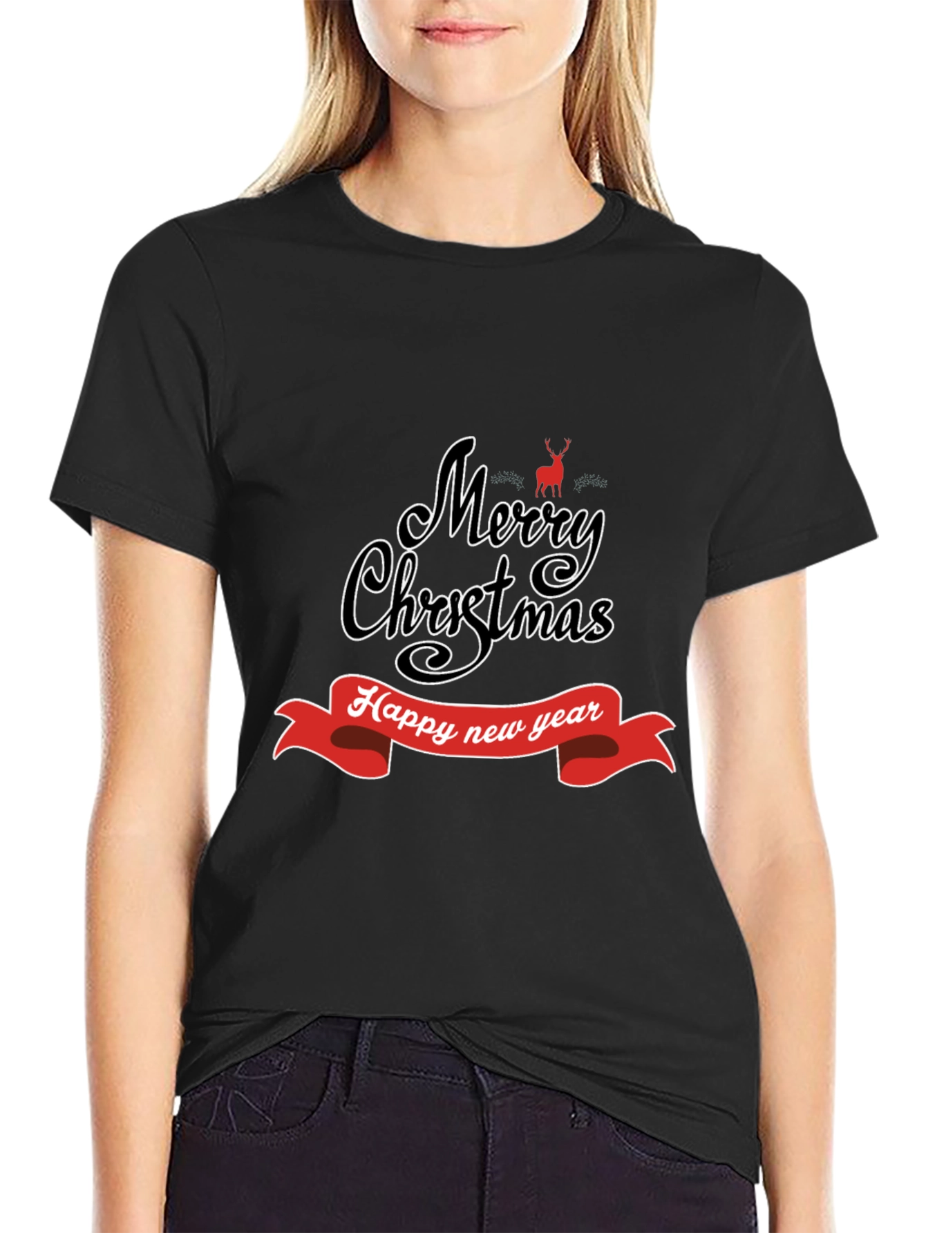 Camiseta Negra Navideña: Merry Christmas y Feliz Año Nuevo