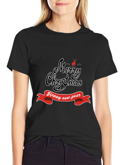Camiseta Negra Navideña: Merry Christmas y Feliz Año Nuevo