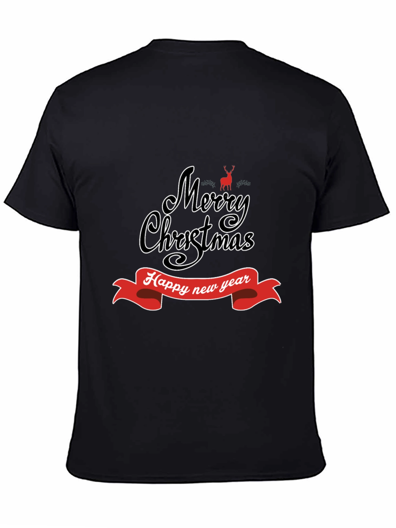 Camiseta Negra Navideña: Merry Christmas y Feliz Año Nuevo