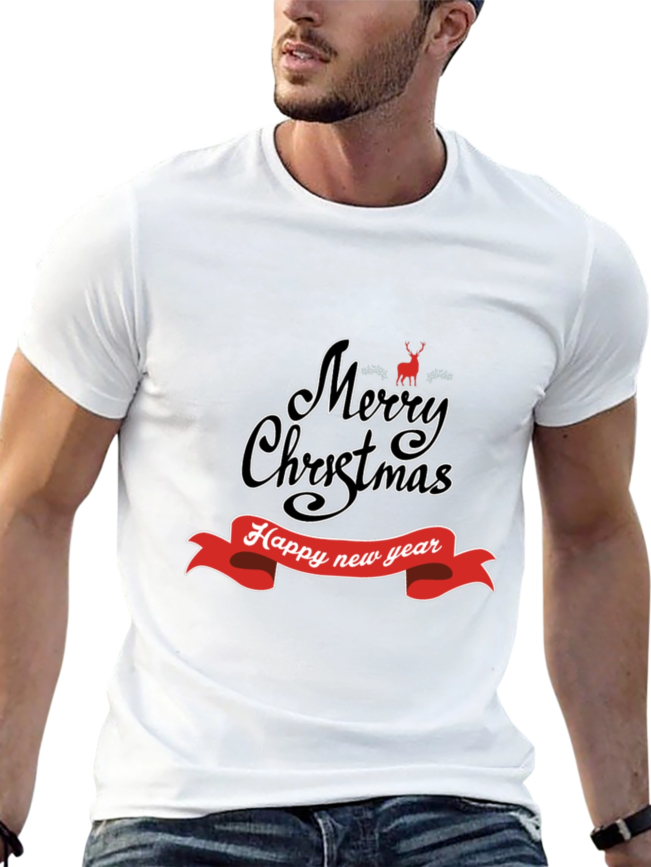 Camiseta Negra Navideña: Merry Christmas y Feliz Año Nuevo