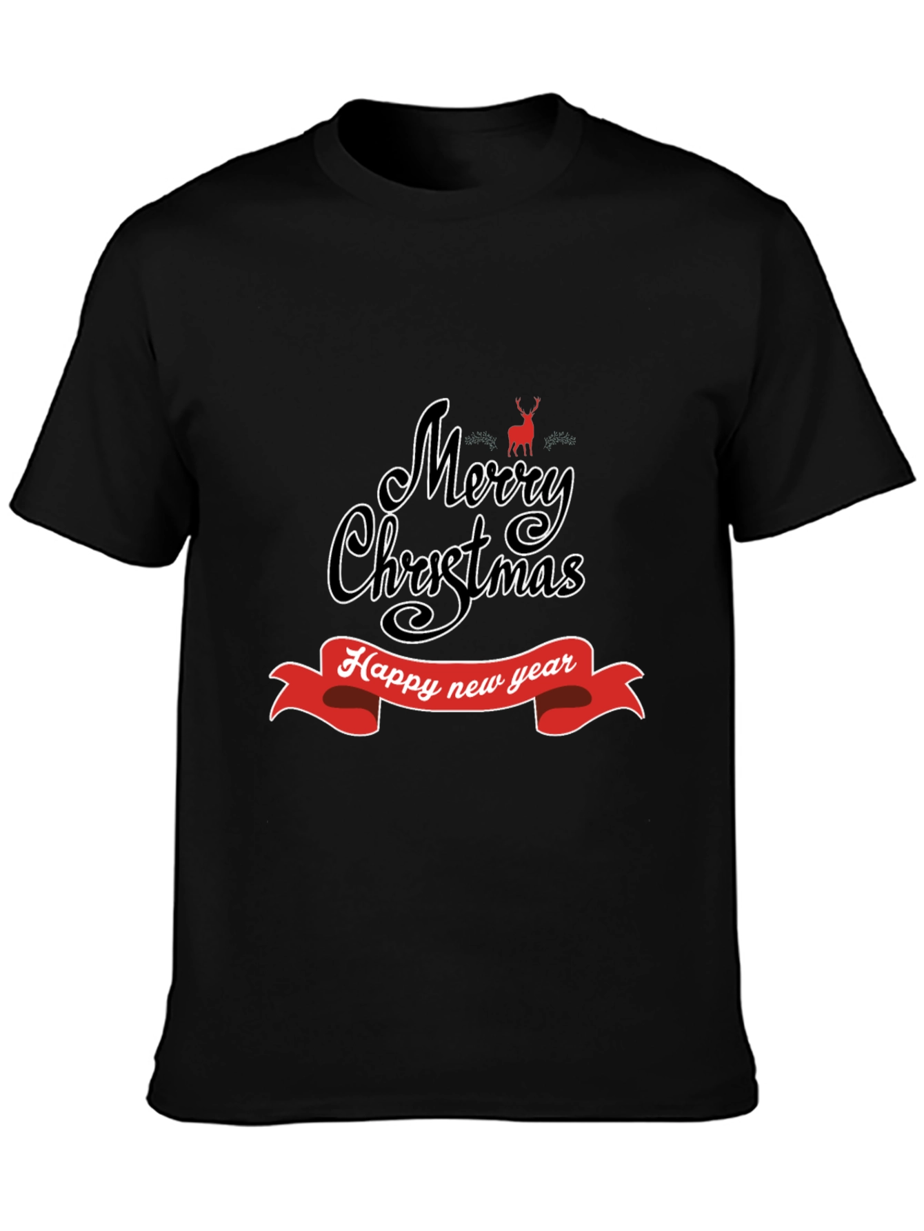 Camiseta Negra Navideña: Merry Christmas y Feliz Año Nuevo