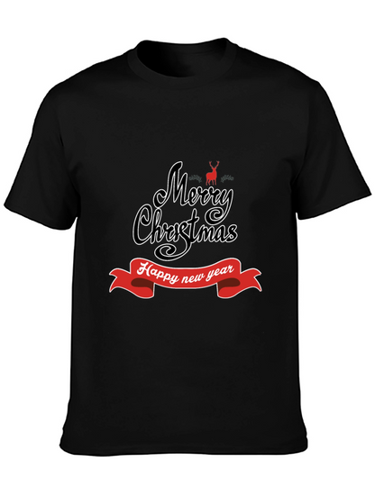 Camiseta Negra Navideña: Merry Christmas y Feliz Año Nuevo