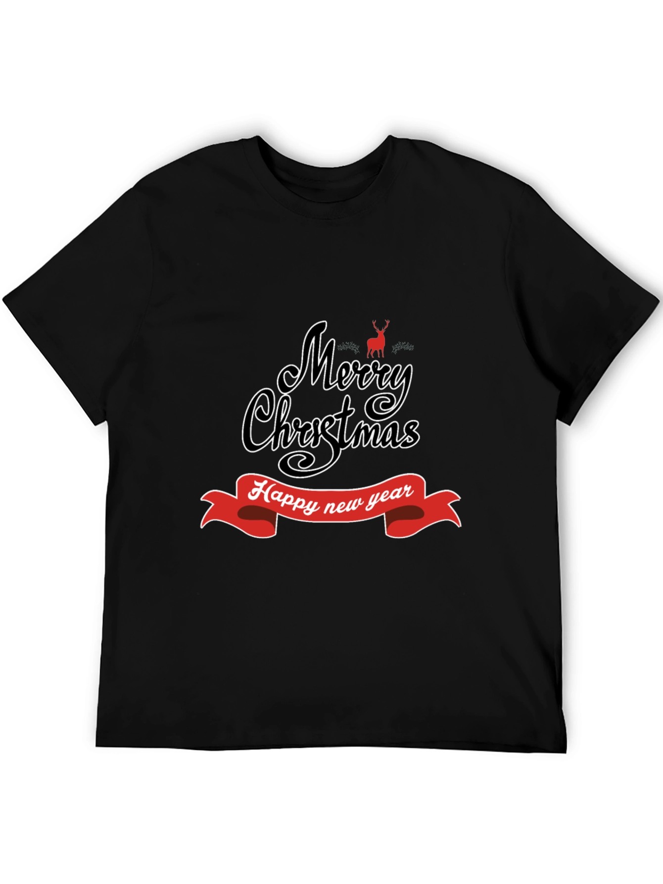 Camiseta Negra Navideña: Merry Christmas y Feliz Año Nuevo