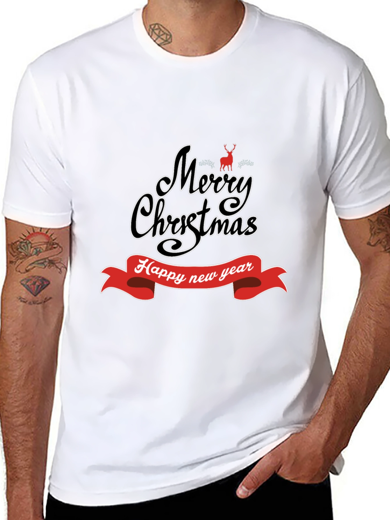 Camiseta Negra Navideña: Merry Christmas y Feliz Año Nuevo