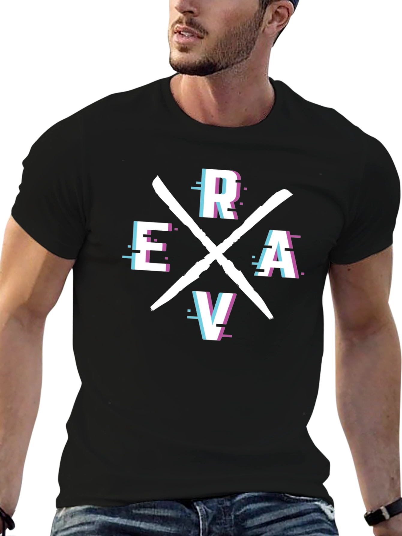 Camiseta Negra Estampada ERAV - Diseño Moderno