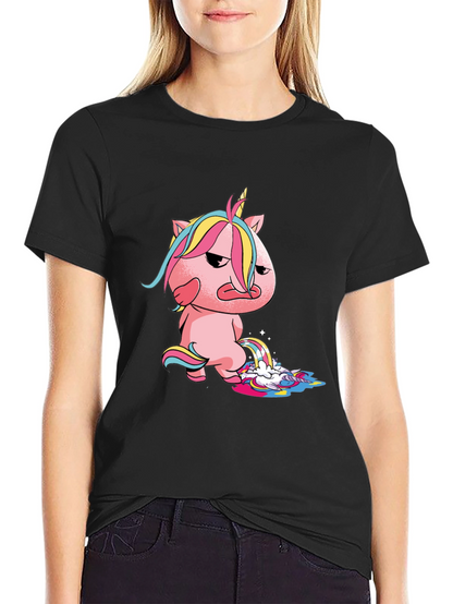 Camiseta Negra con Unicornio Malhumorado