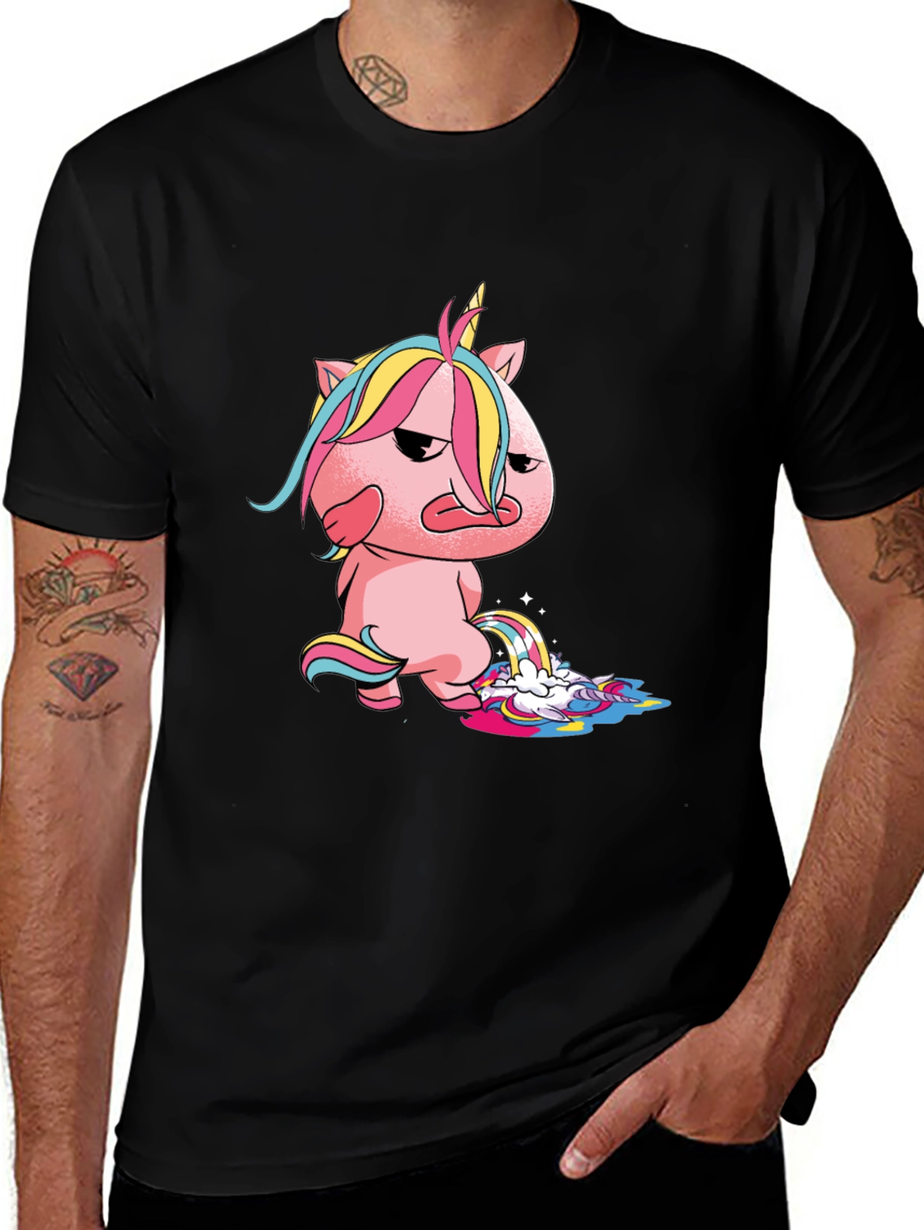 Camiseta Negra con Unicornio Malhumorado