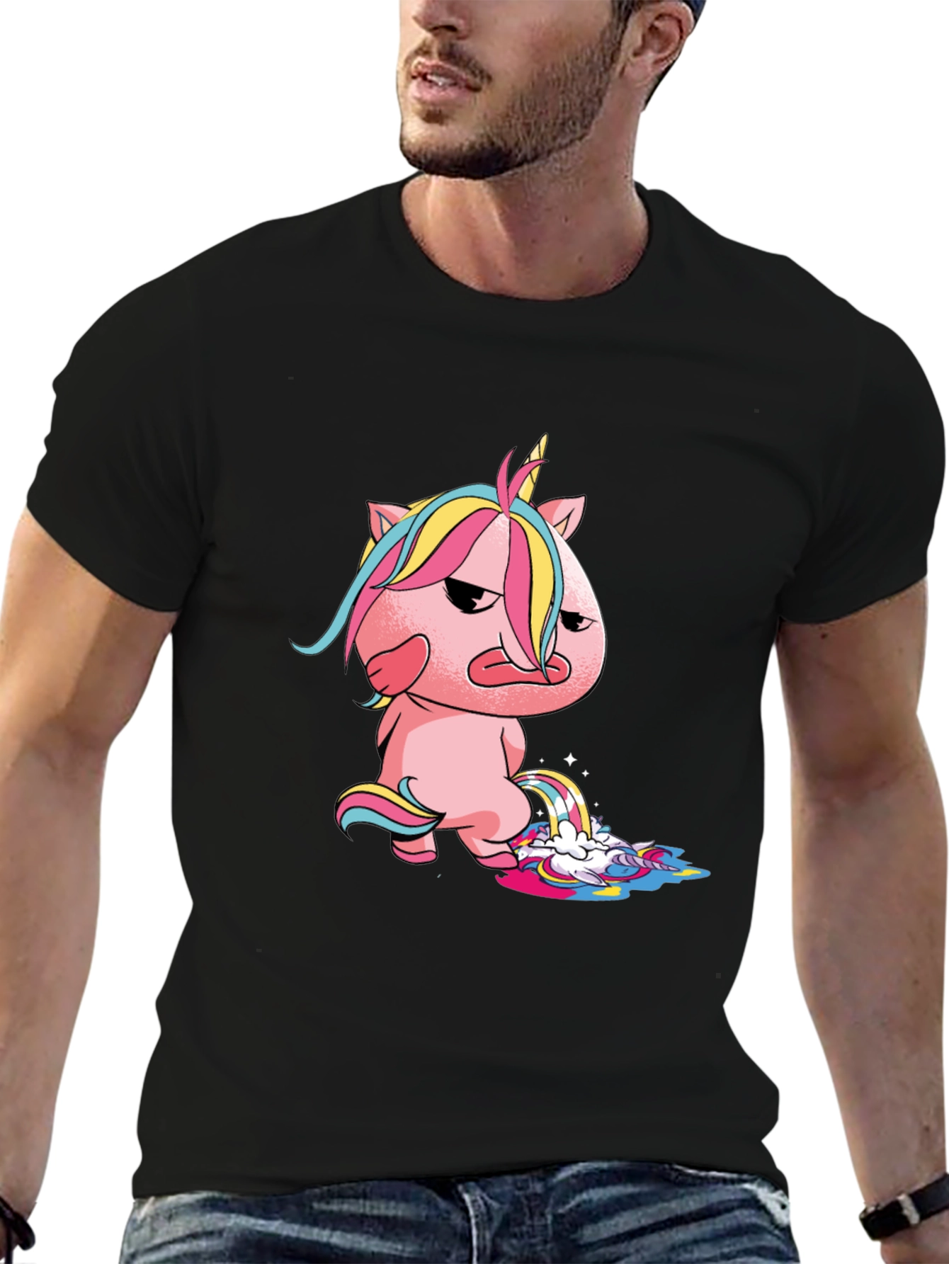 Camiseta Negra con Unicornio Malhumorado