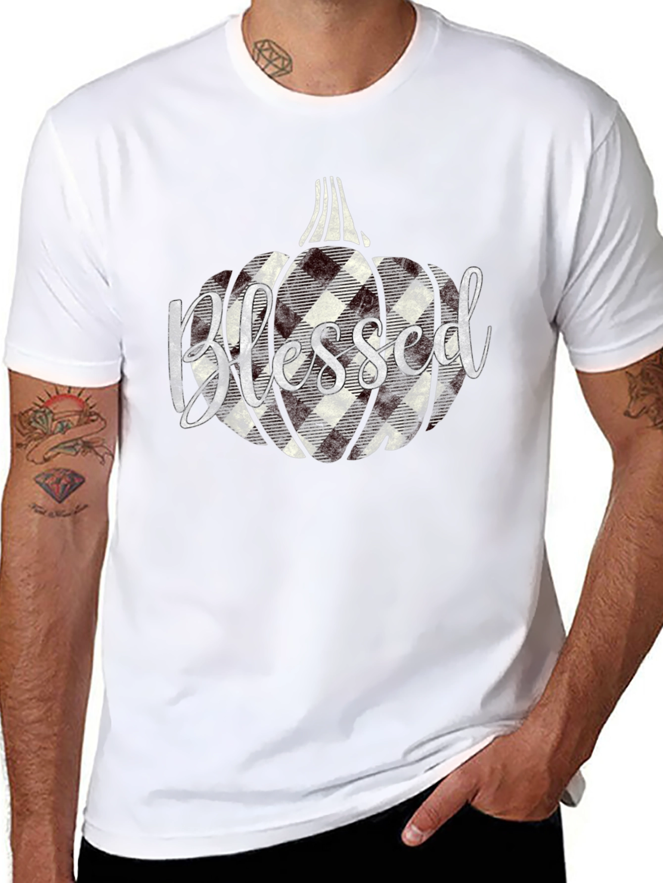 Camiseta Negra Estampada Calabaza Blessed