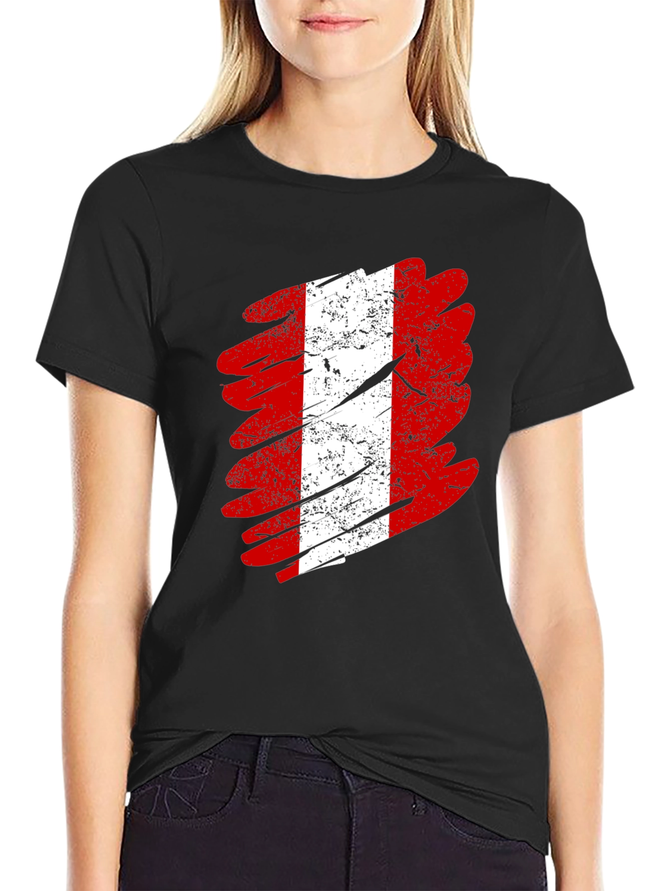 Camiseta Negra con Diseño de Bandera Peruana