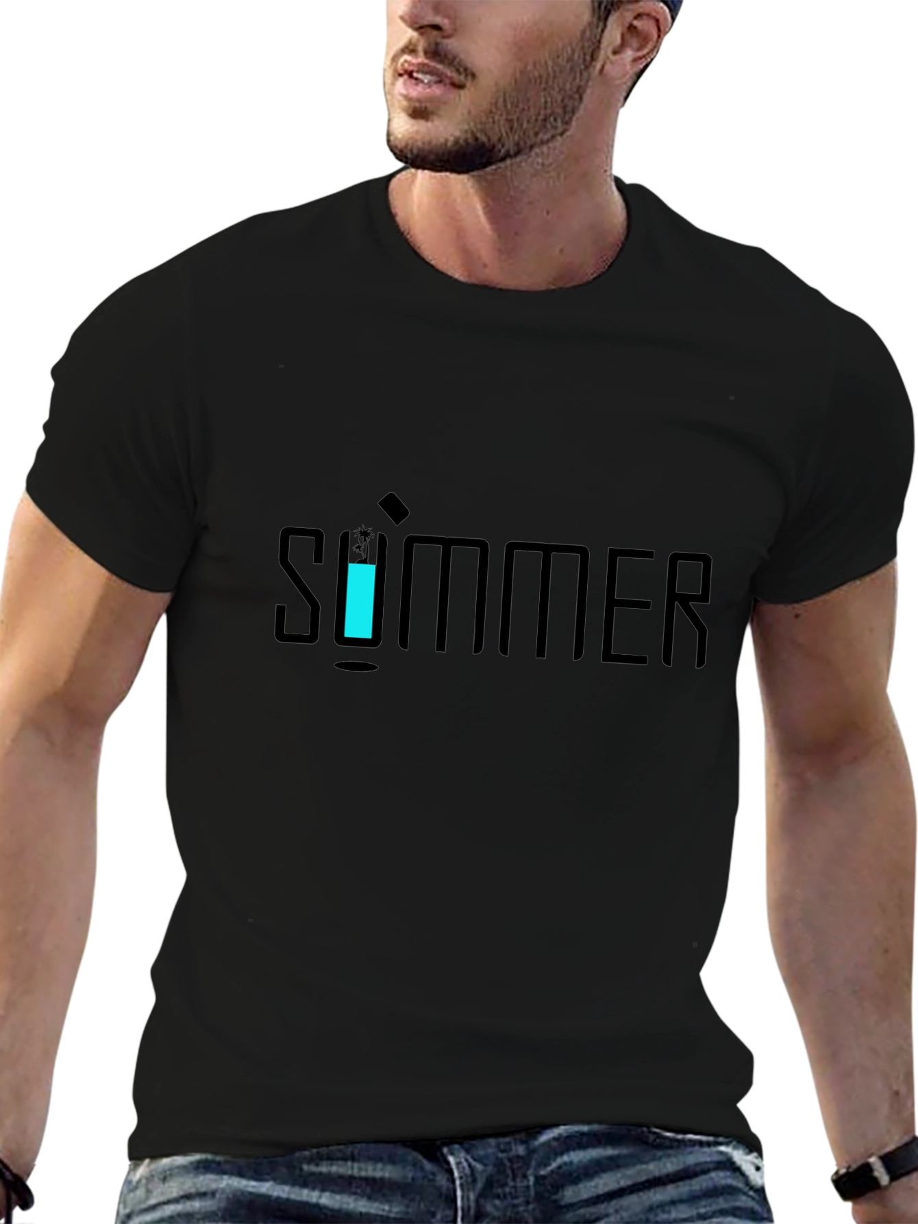 Camiseta Negra Hombre Diseño Verano Moderno