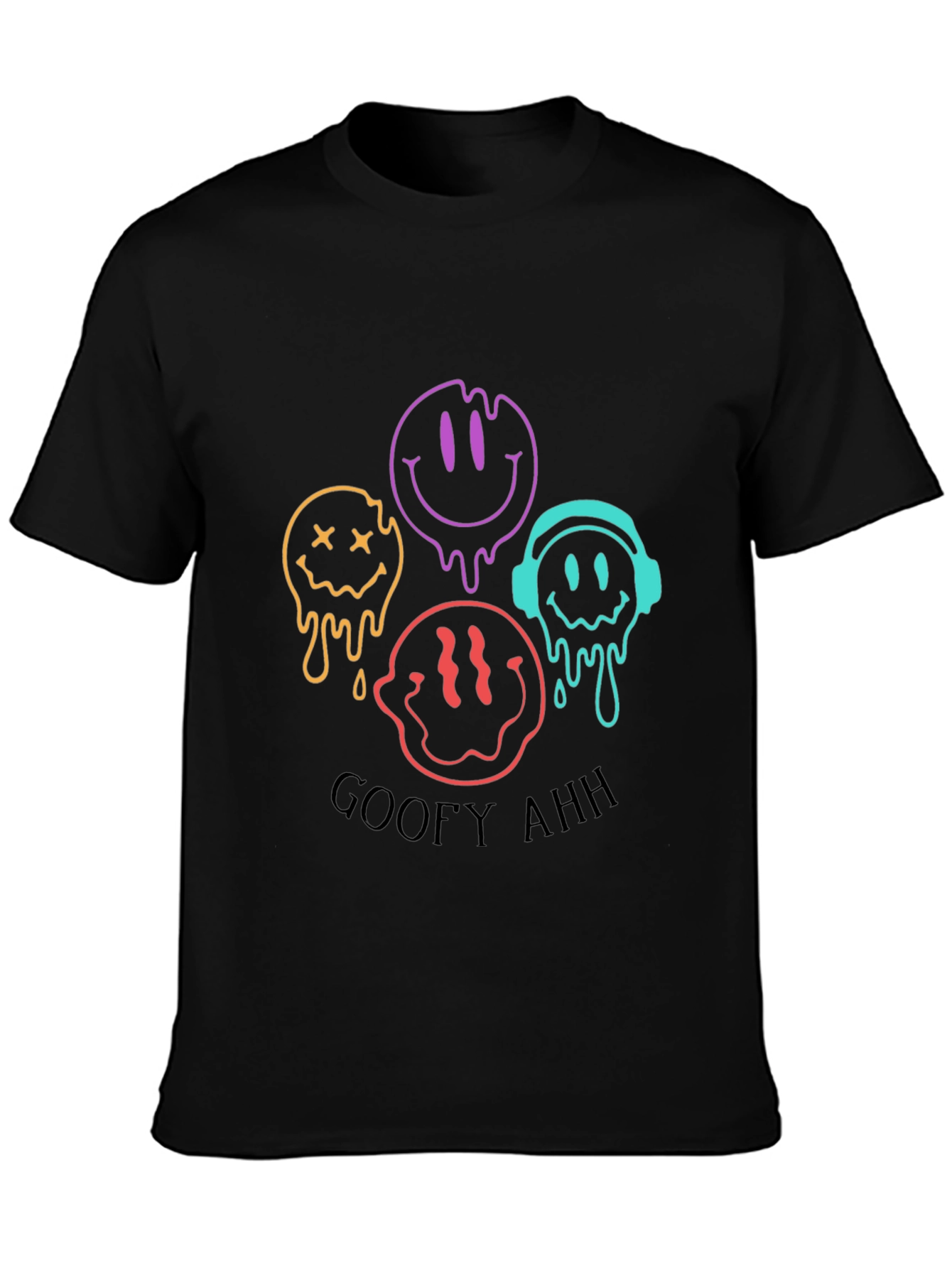 Camiseta Negra Unisex con Diseño de Caritas Derretidas Goofy