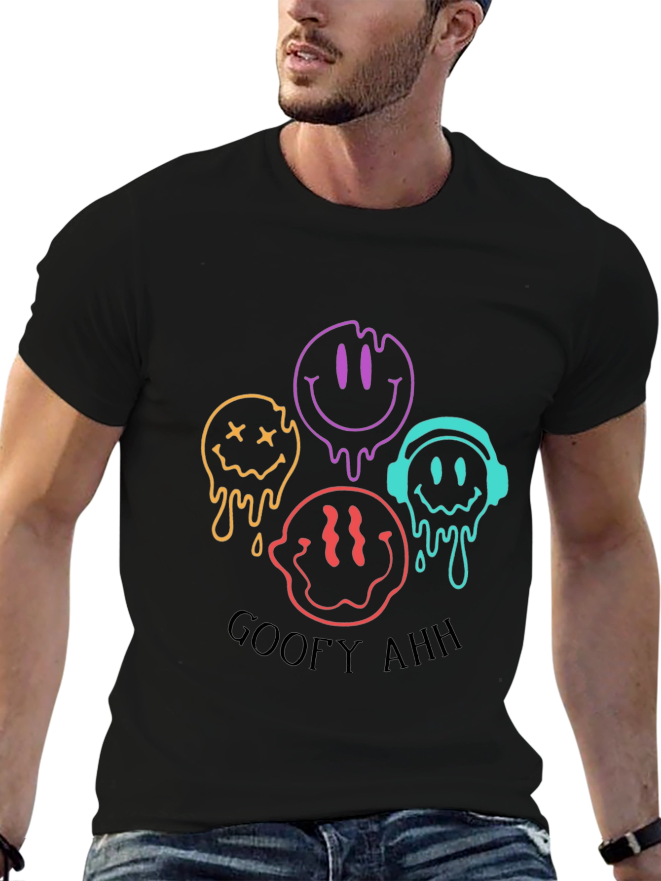 Camiseta Negra Unisex con Diseño de Caritas Derretidas Goofy