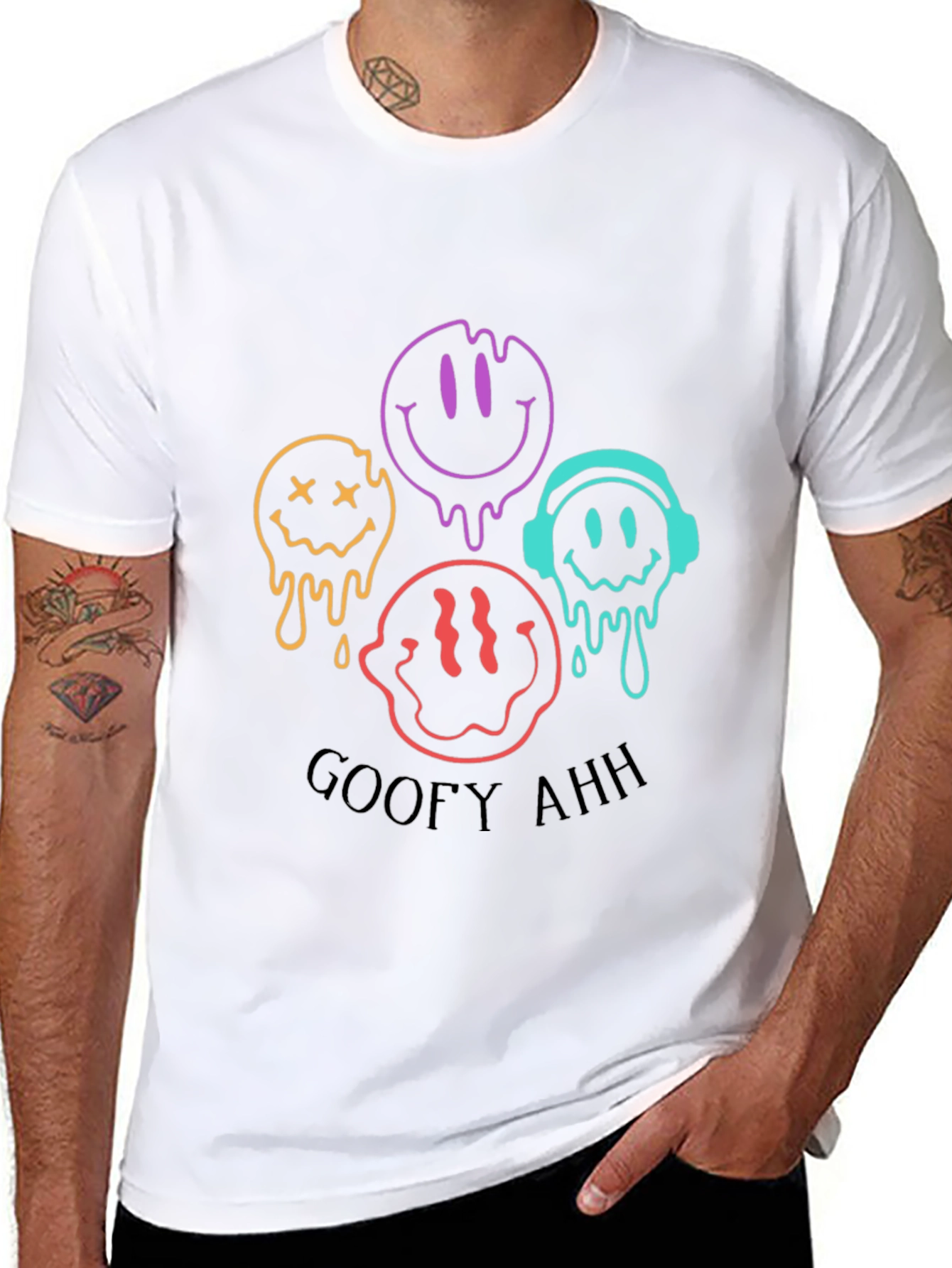 Camiseta Negra Unisex con Diseño de Caritas Derretidas Goofy