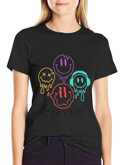 Camiseta Negra Unisex con Diseño de Caritas Derretidas Goofy