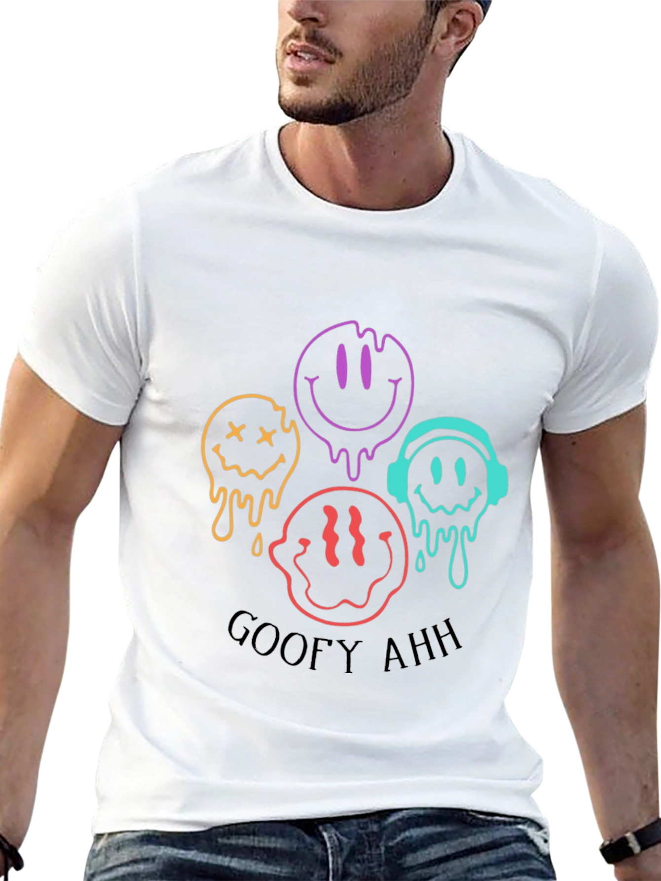 Camiseta Negra Unisex con Diseño de Caritas Derretidas Goofy