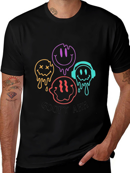 Camiseta Negra Unisex con Diseño de Caritas Derretidas Goofy