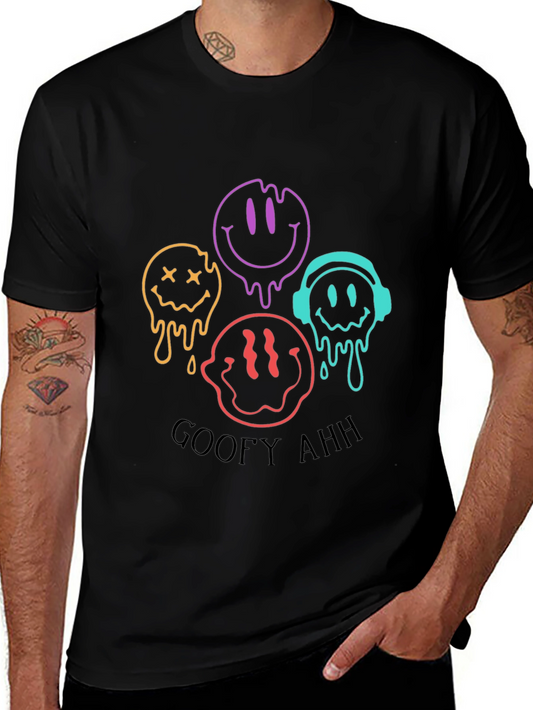 Camiseta Negra Unisex con Diseño de Caritas Derretidas Goofy
