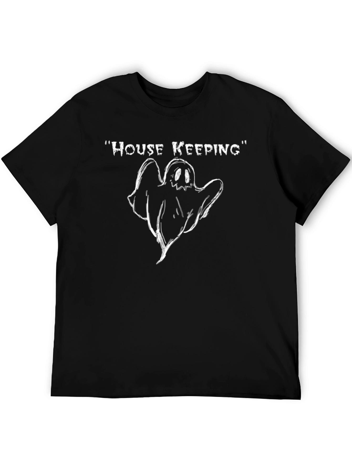 Camiseta Negra Divertida House Keeping Fantasma