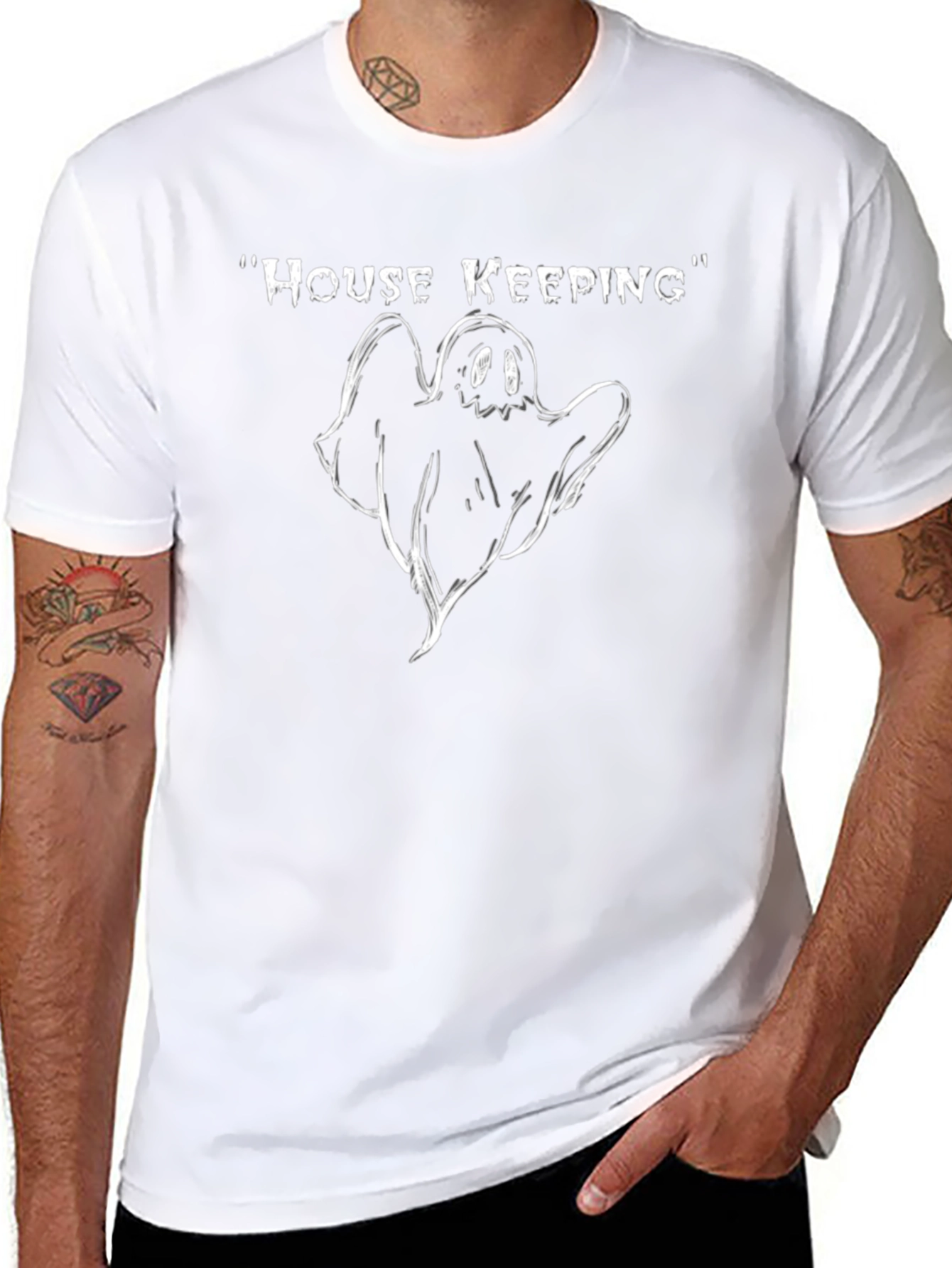 Camiseta Negra Divertida House Keeping Fantasma