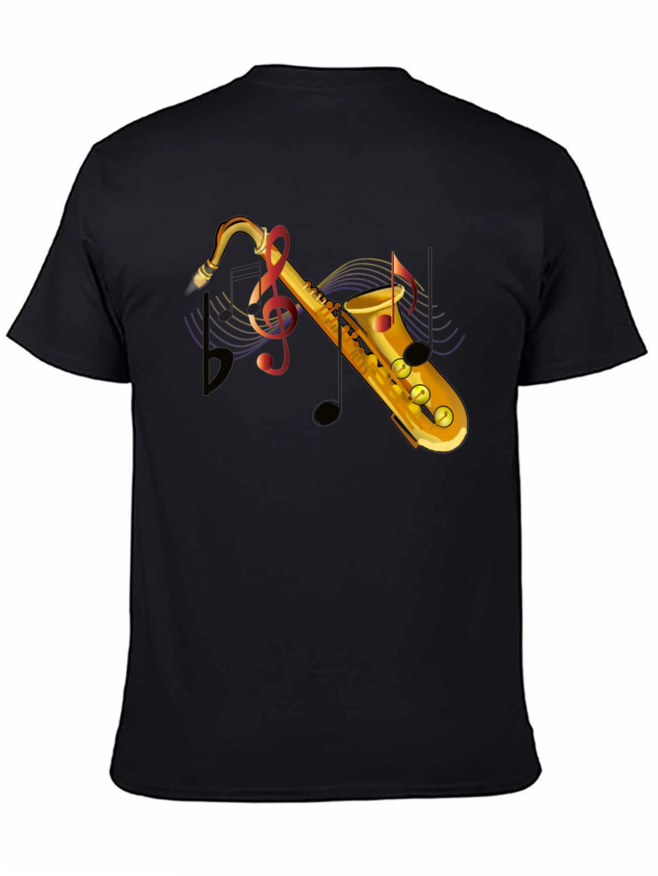 Camiseta Negra con Diseño de Saxofón Musical