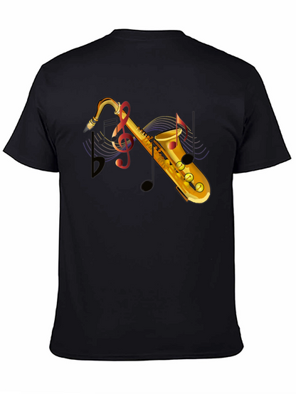 Camiseta Negra con Diseño de Saxofón Musical