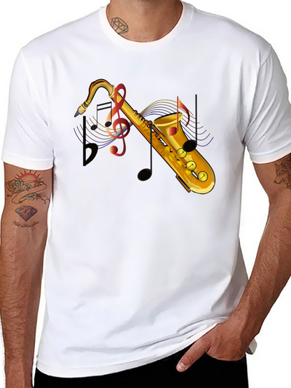 Camiseta Negra con Diseño de Saxofón Musical