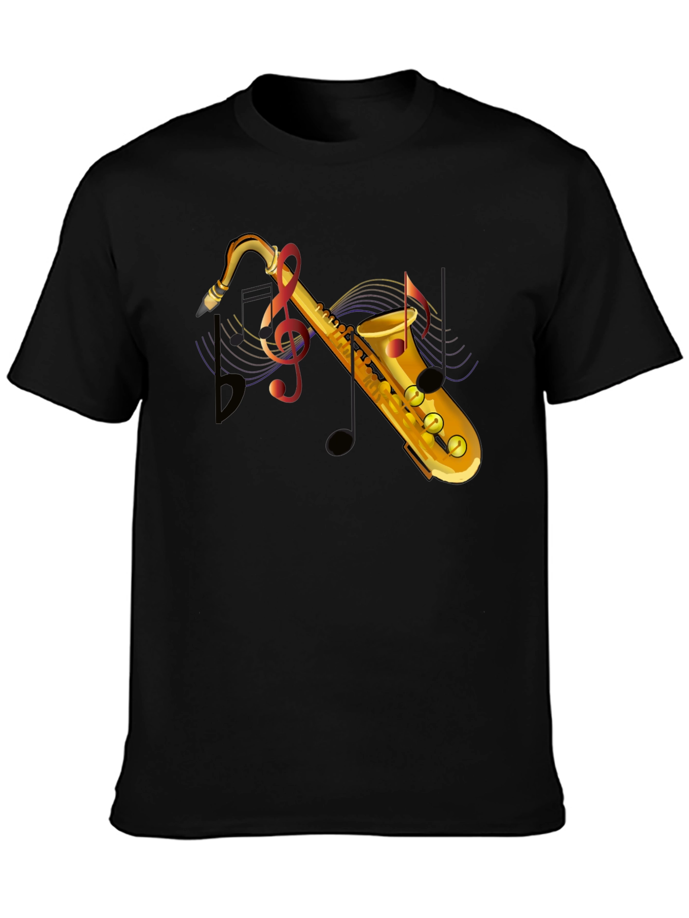 Camiseta Negra con Diseño de Saxofón Musical