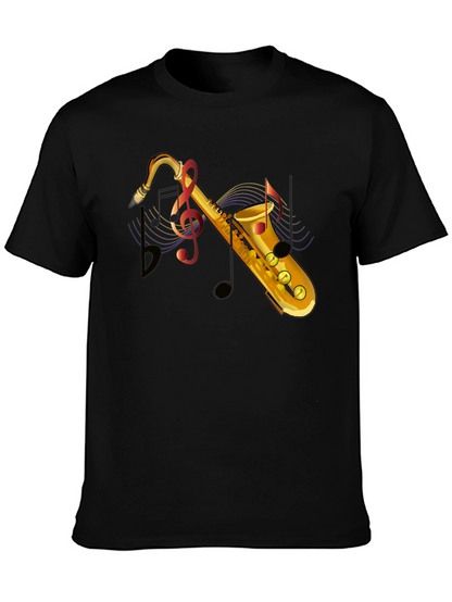 Camiseta Negra con Diseño de Saxofón Musical