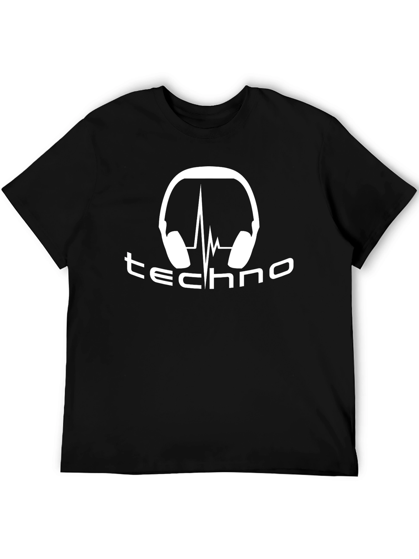 Camiseta Negra Techno con Audífonos y Latido