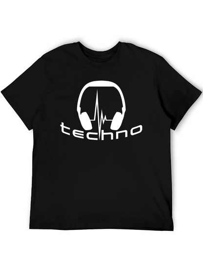 Camiseta Negra Techno con Audífonos y Latido