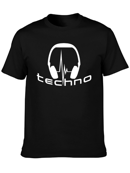 Camiseta Negra Techno con Audífonos y Latido